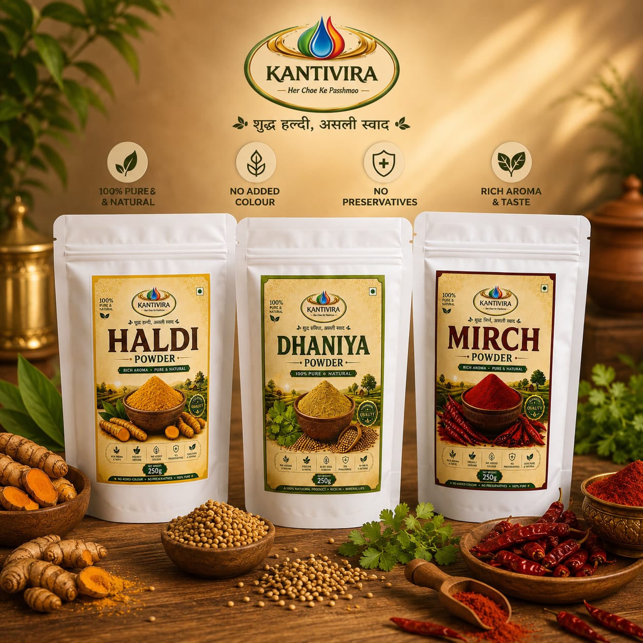 Kantivira Spice Combo Pack (Haldi + Dhaniya + Mirch) – 250g Each - Kantivira